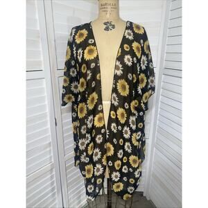 Liberty Love Women's Black Sunflower Floral Open Kimono Cardigan Shrug X-Large